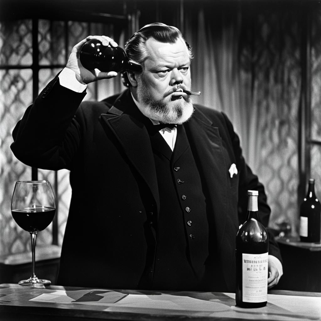 Orson Welles is drunk and forgot which hole to put the bottle in