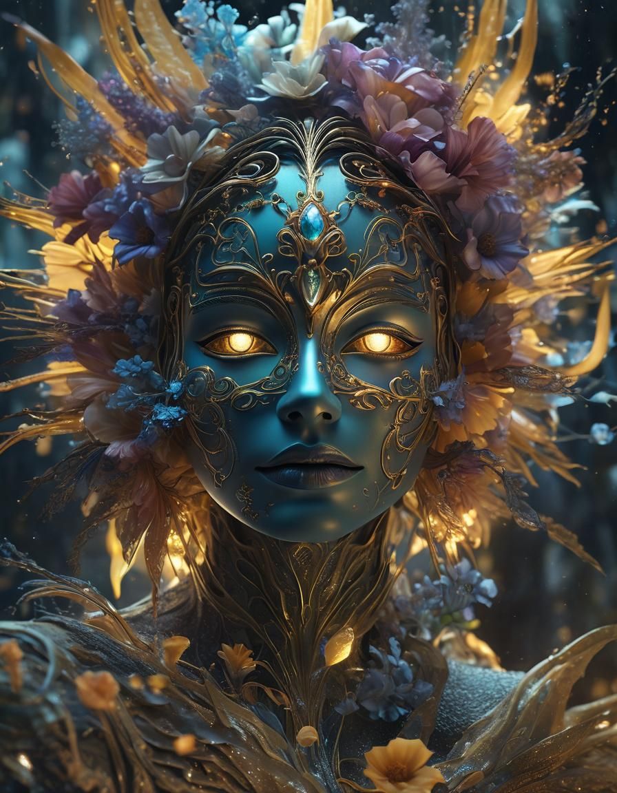 Bioluminescent Flower Mask in Golden Light