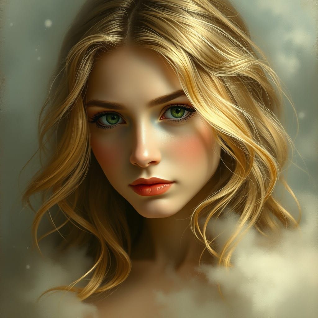 Ethereal Beauty with Golden Hair in a Whimsical, Dreamy Worl...