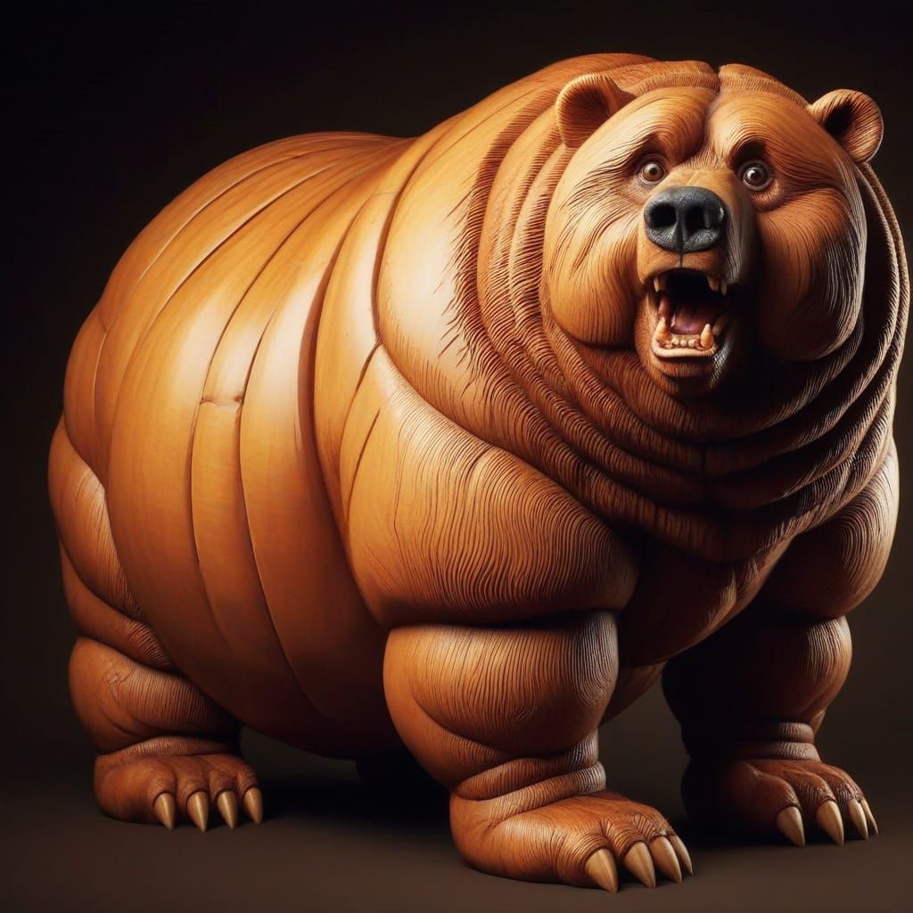 Carved Wooden Kodiak Bear Sculpture