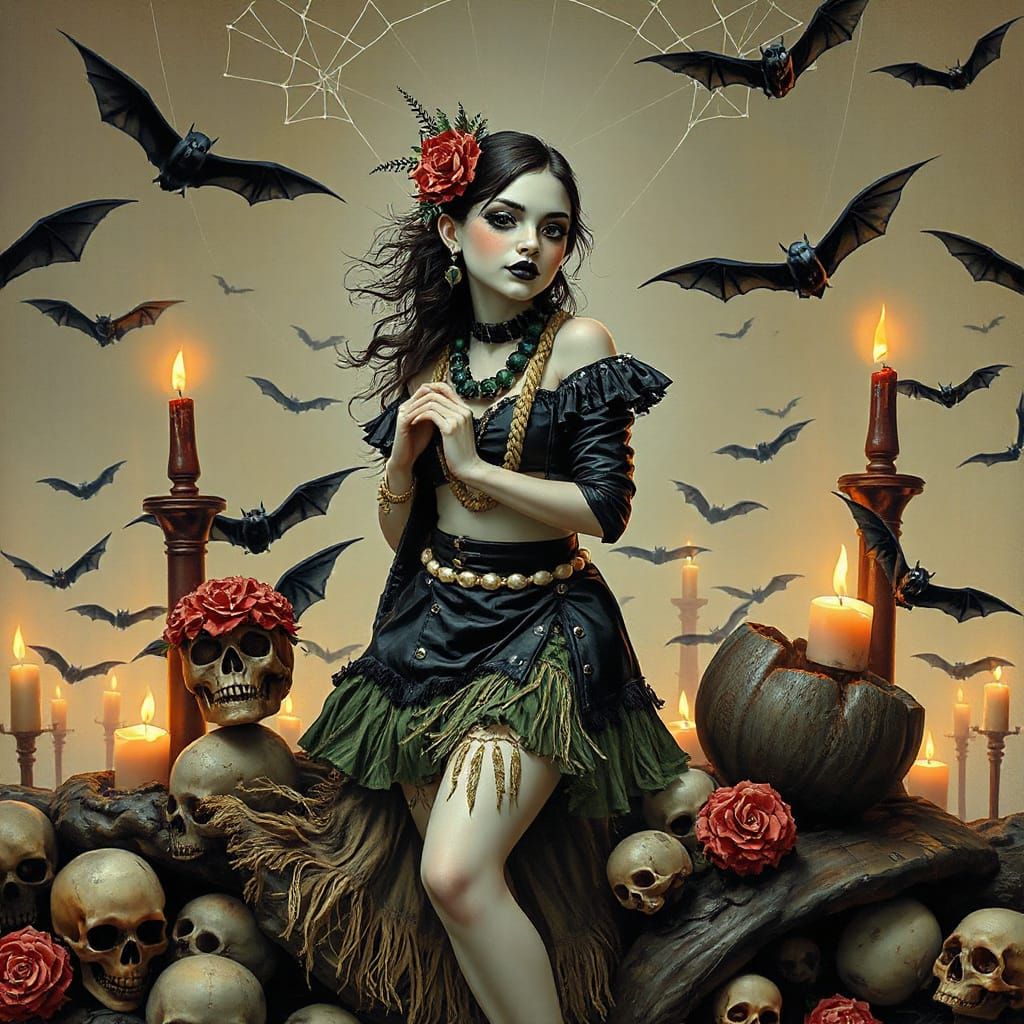 Surreal Hula Goddess in Cyberpunk Gothic Style