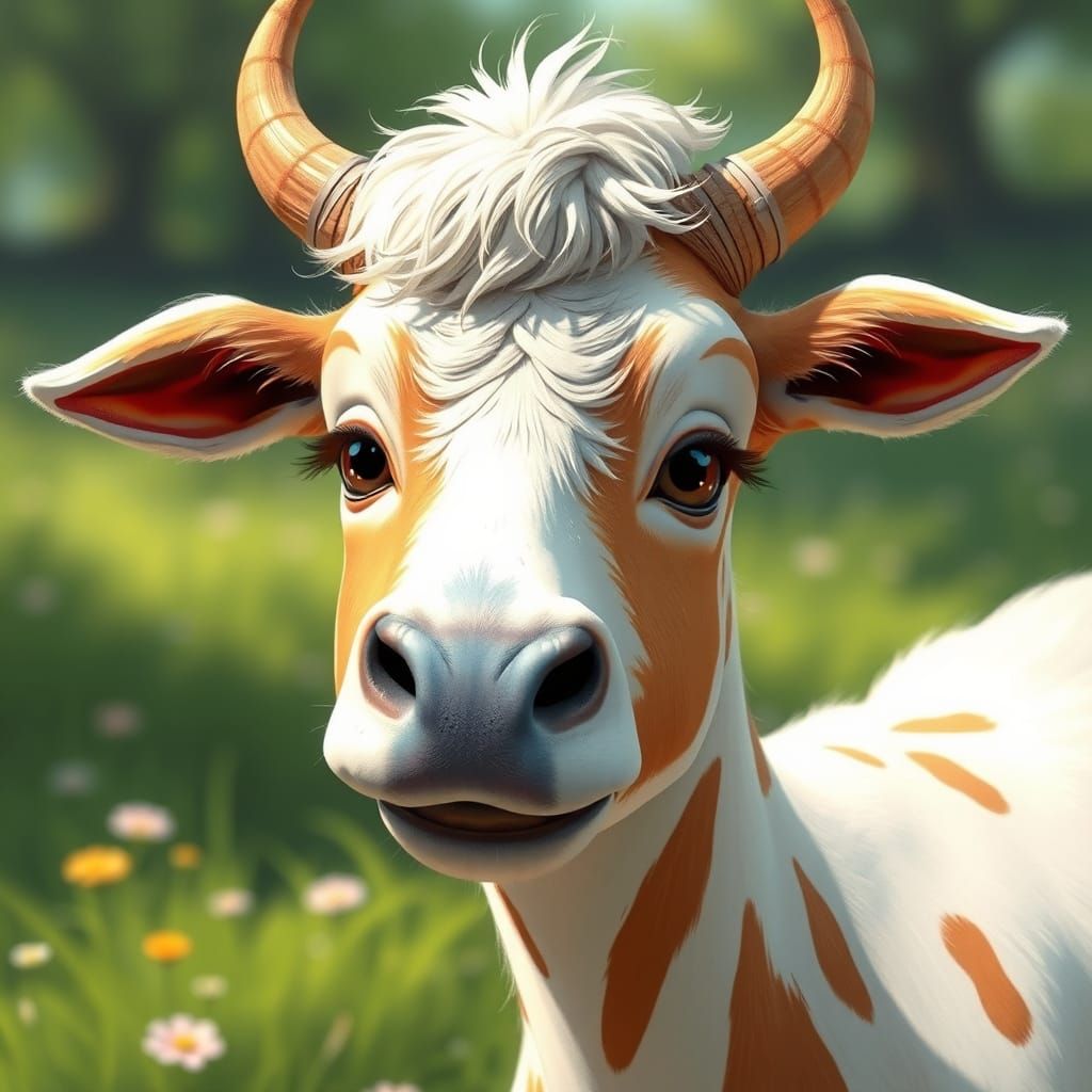 Animated Sheep in Lush Meadow, Anime Style