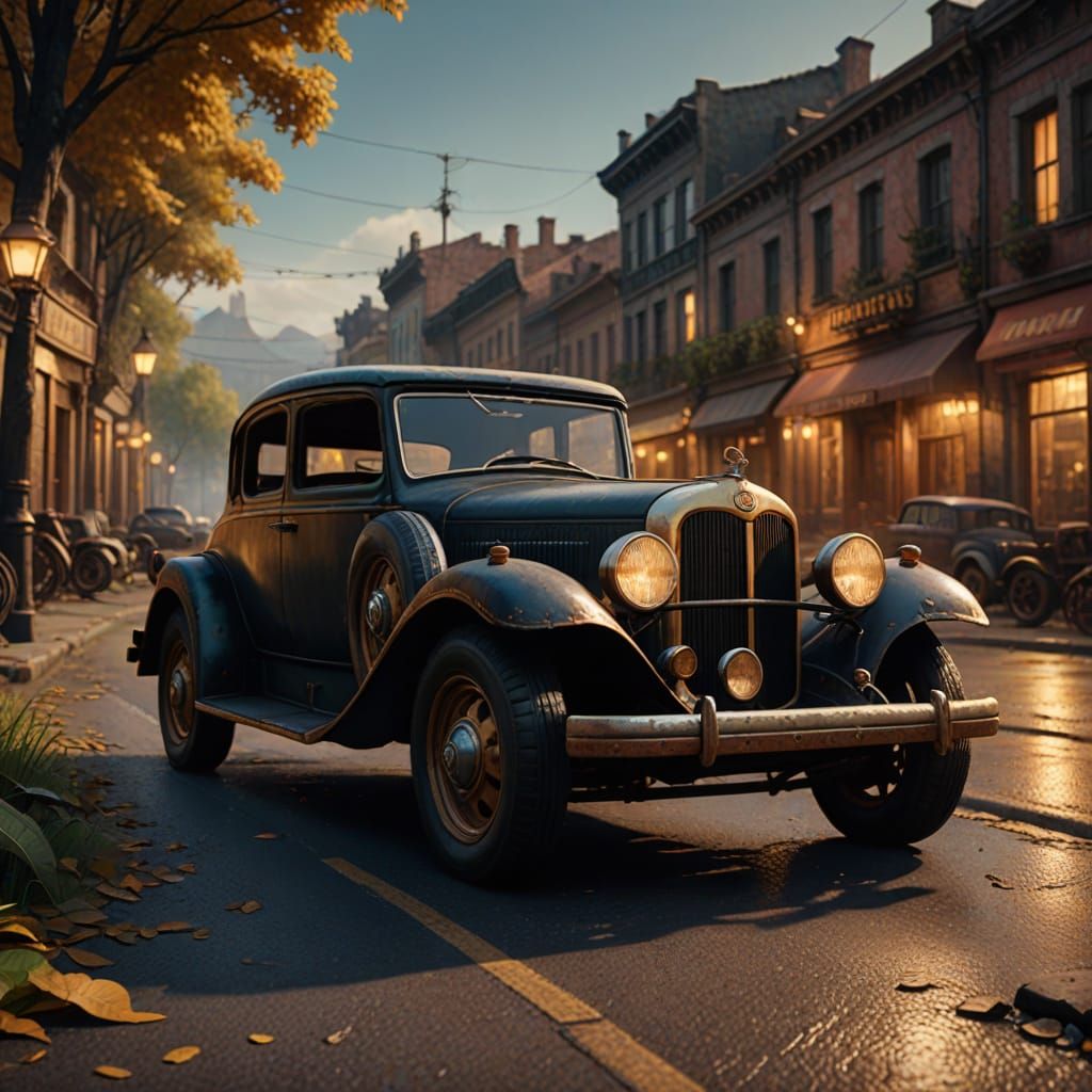 Elegant Old Car with Glossy Paint and Rusty Tires