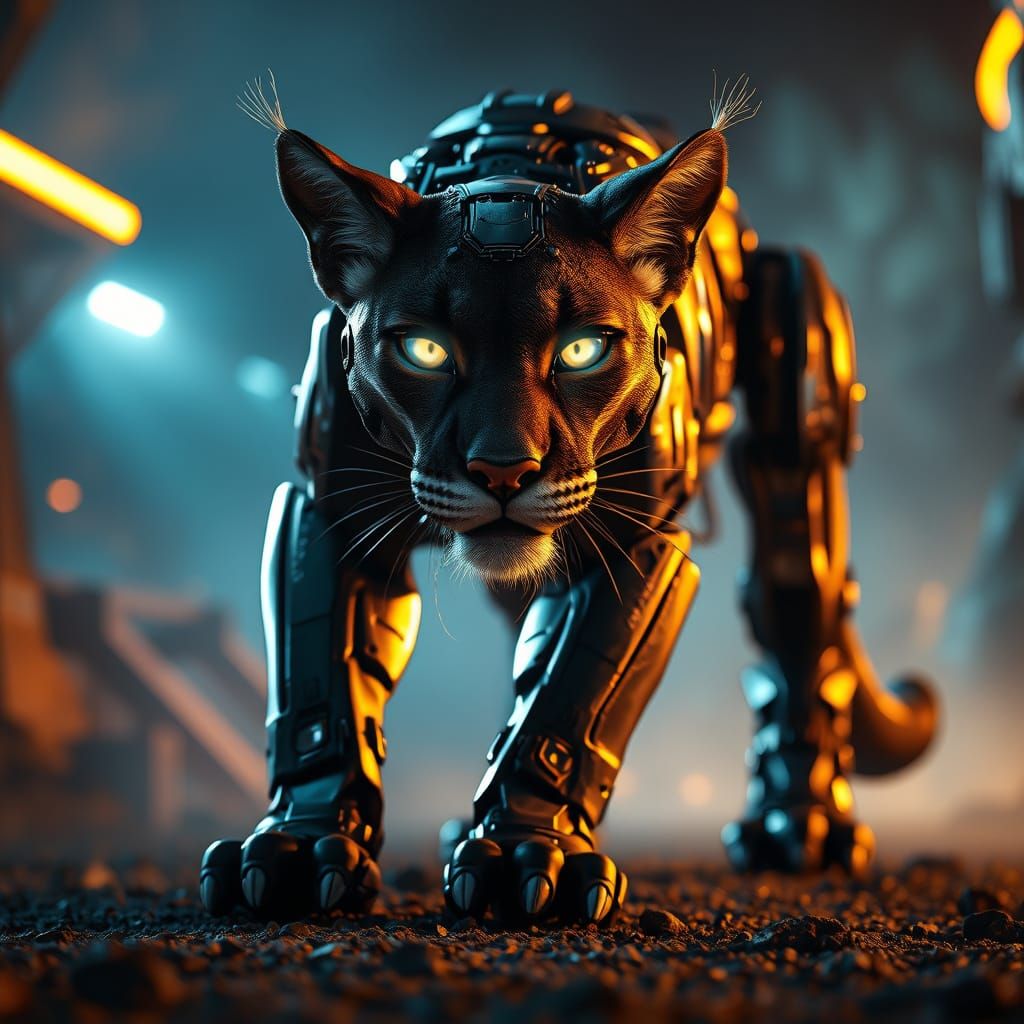 Majestic Metallic Puma in Futuristic Landscape