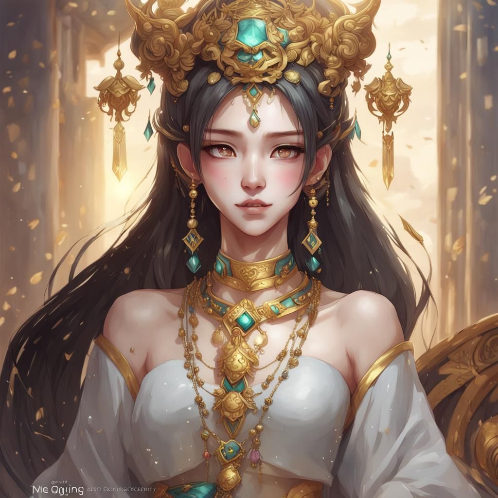 Anime Queen in Xianxia Style: Detailed Digital Painting