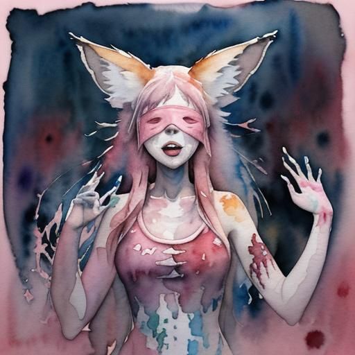 Chanting Girl with Fox Ears in Splatterpunk Style