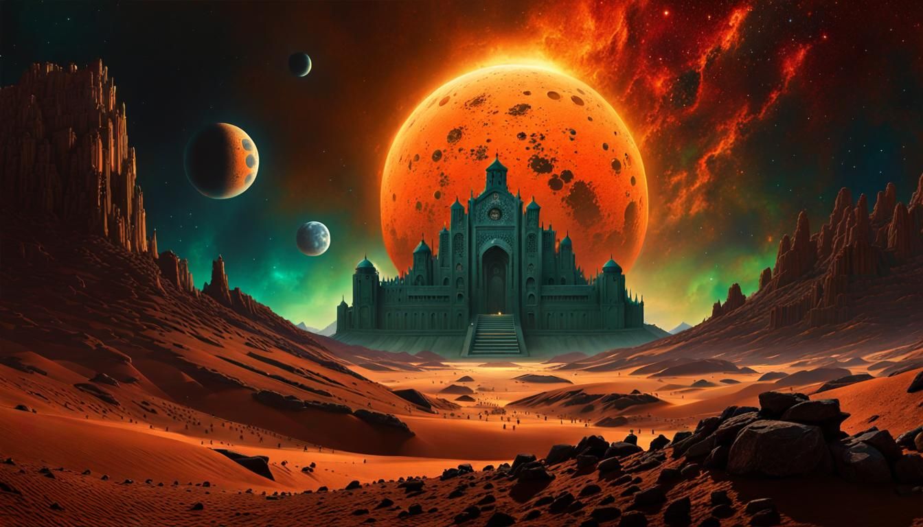 Epic Martian Nightscape with Golden Ratio Composition