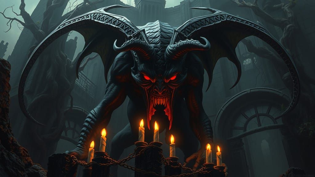 Horror Demon in Abandoned Biomechanical Ruins