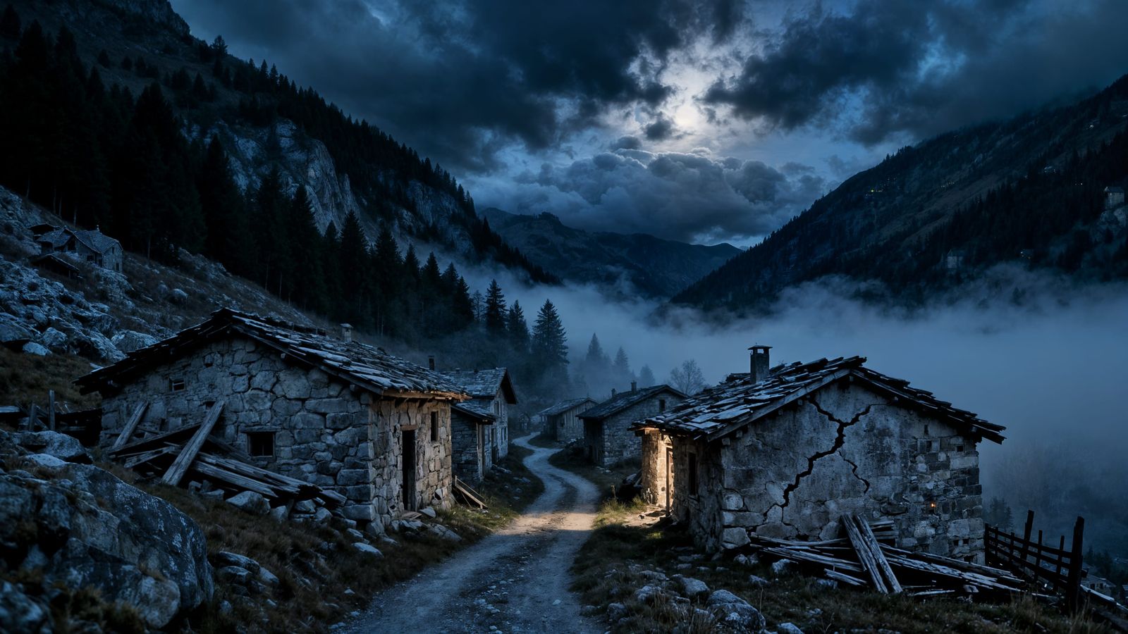 Eerie Abandoned Swiss Village in Moody Cinematic Style