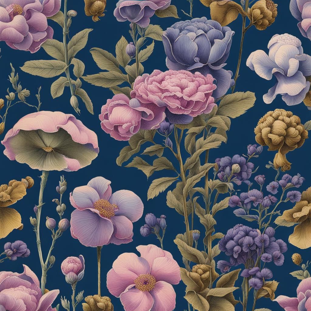 Botanical Ink Drawings with Gold Illuminations