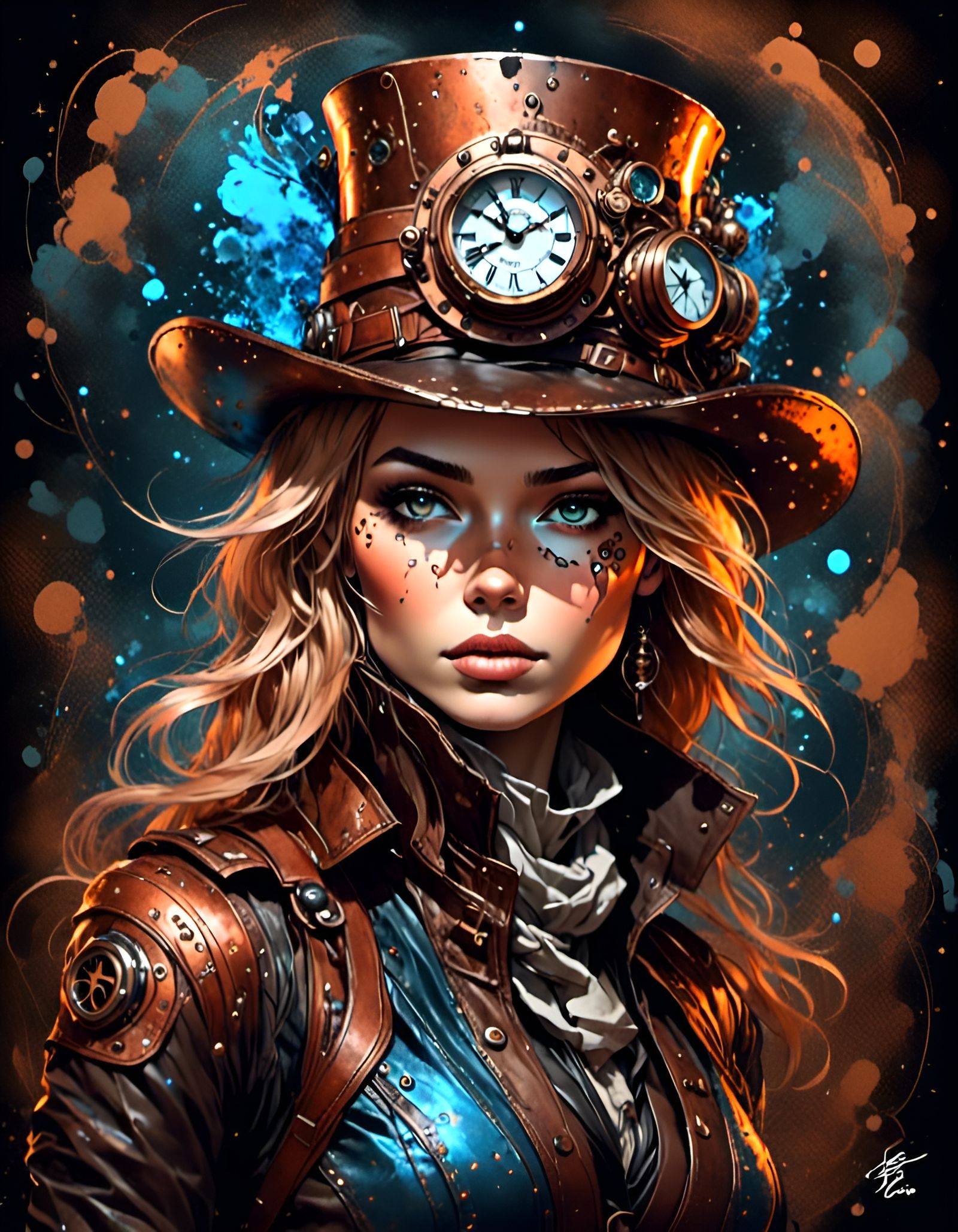 Steampunk Cowboy Girl Portrait with Copper Armor