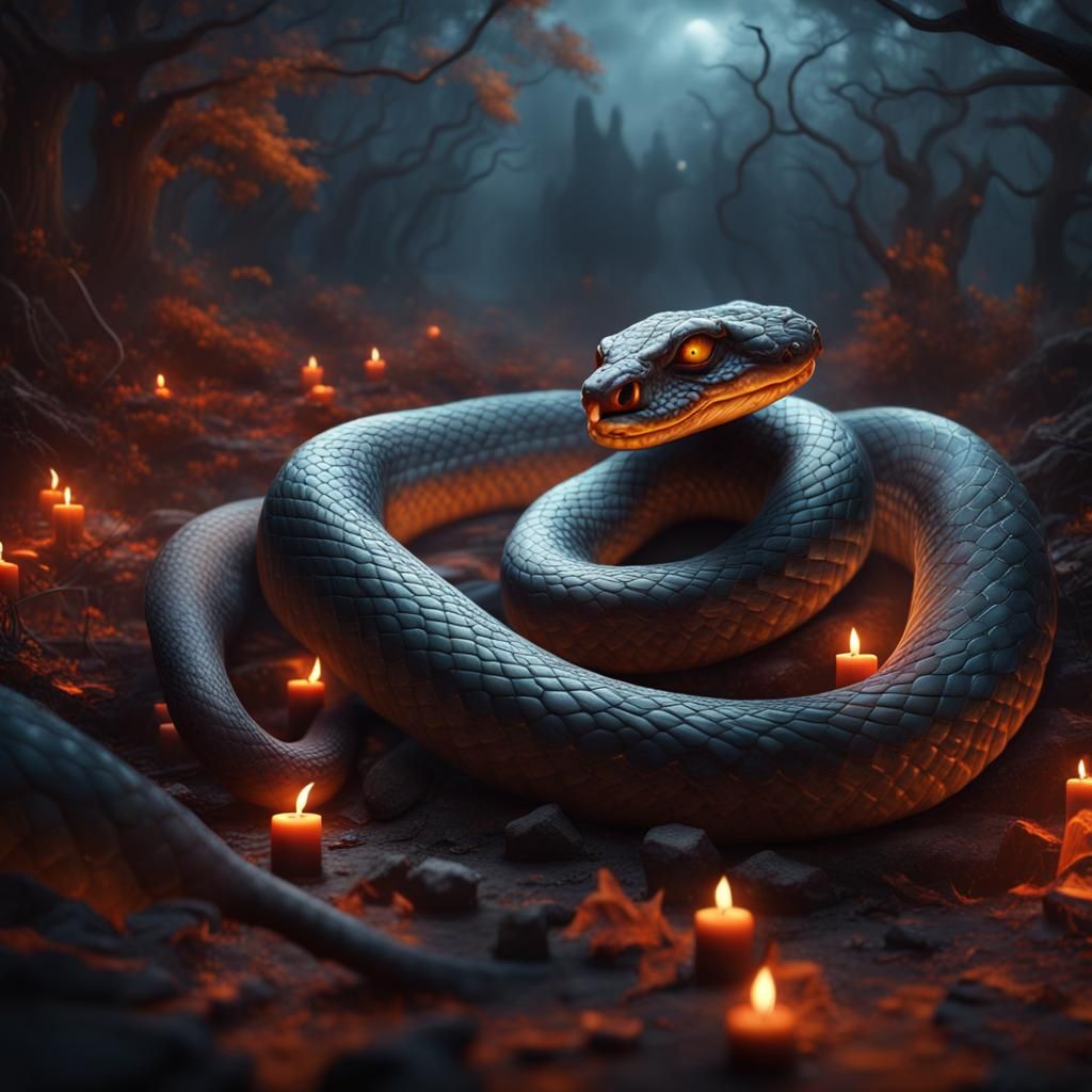 Detailed Halloween Snake Concept Art in Deep Color