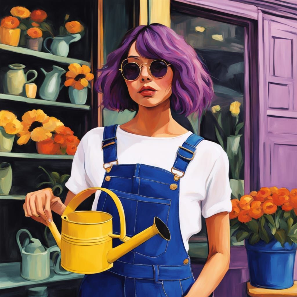 Impressionist Portrait of Woman in Flower Shop