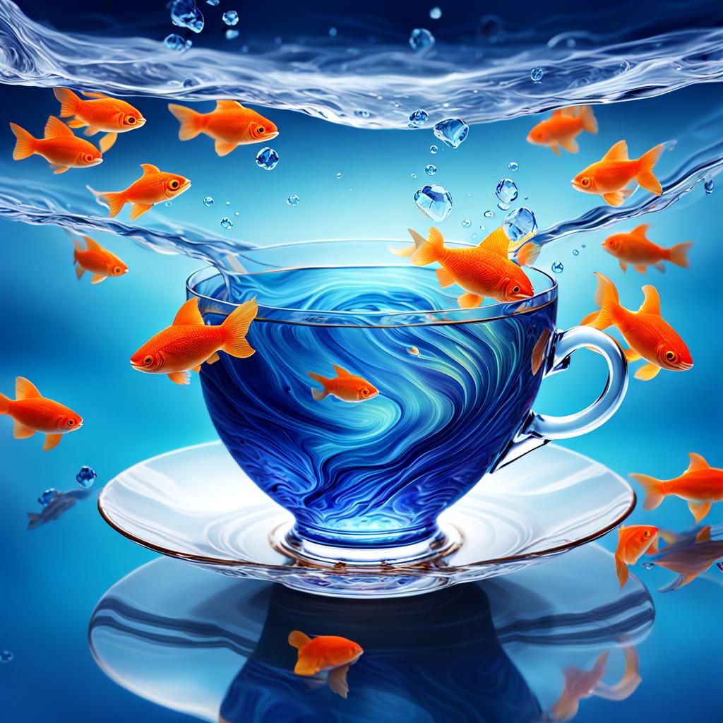 Teacup Submerged in Crystal Water: Digital Matte Painting