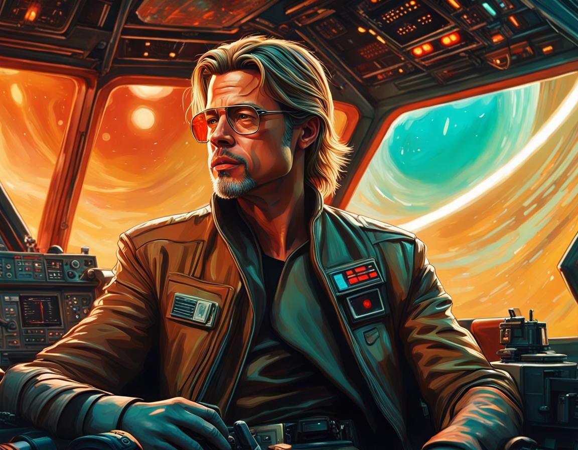 Brad Pitt as Star Wars Smuggler in Retrofuturistic Frigate