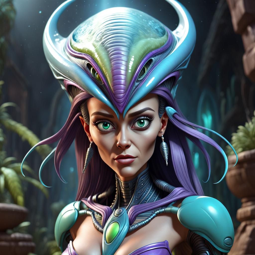 Cartoon Alien Female Chief in a Fantastical Style