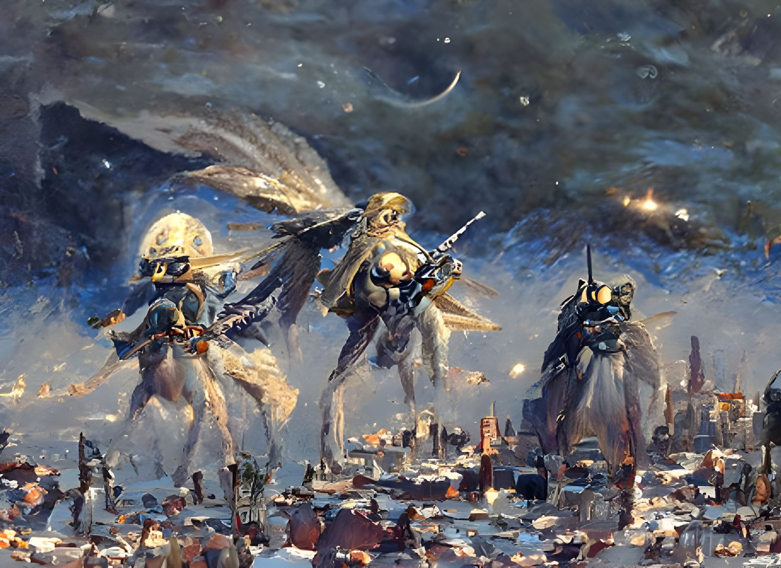 Angels and Demons Clash in Starry Twilight Sky