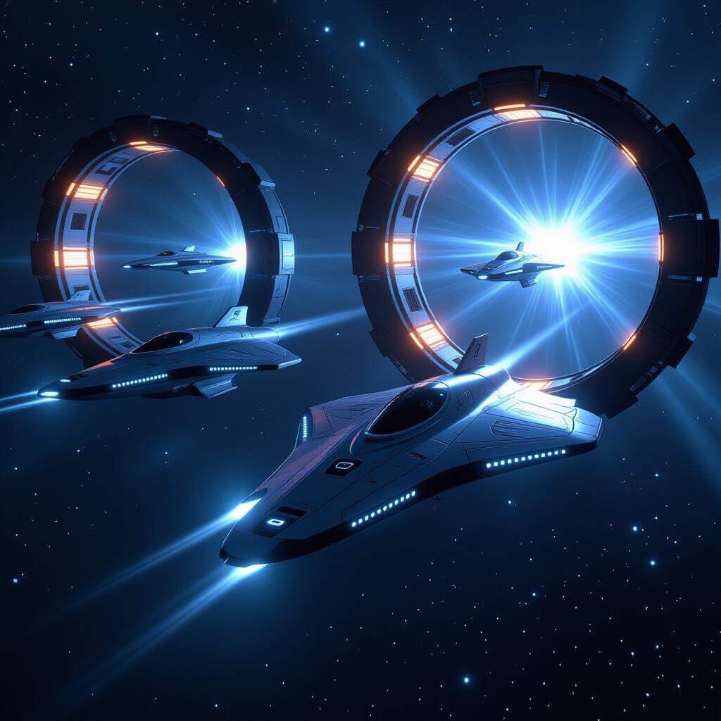 Vorlon Cruisers Emerge from Space Gate Portals