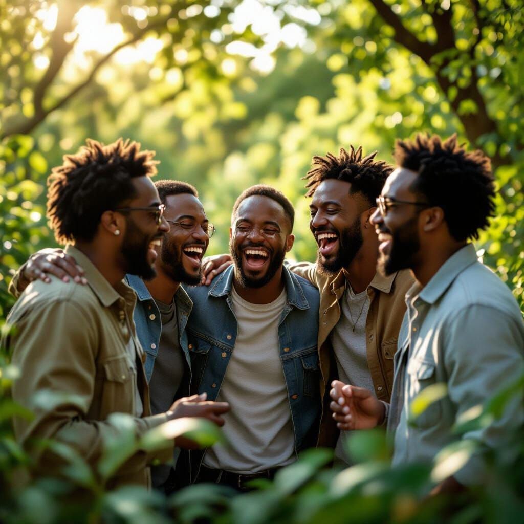 Black Men Celebrate Joy in Sunlit Park