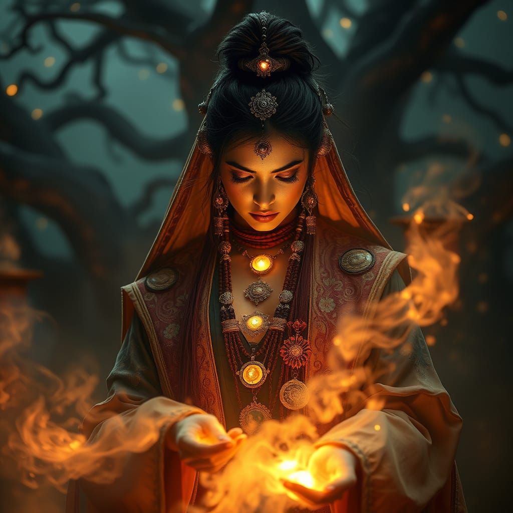 Ethereal Mystic Performs Ancient Ritual in Dreamlike Landsca...