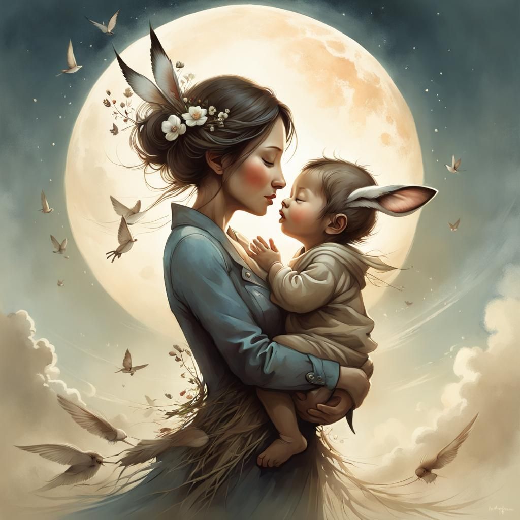 Mother and Child: A Surreal Illustration of Love