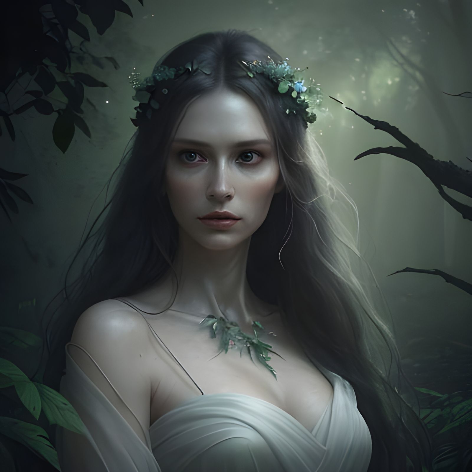Serene Goddess in Whispers of Verdant Paradise
