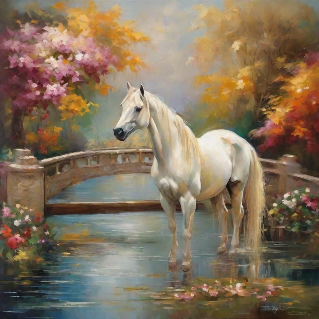 Horse on Bridge in Baroque Oil Painting Style