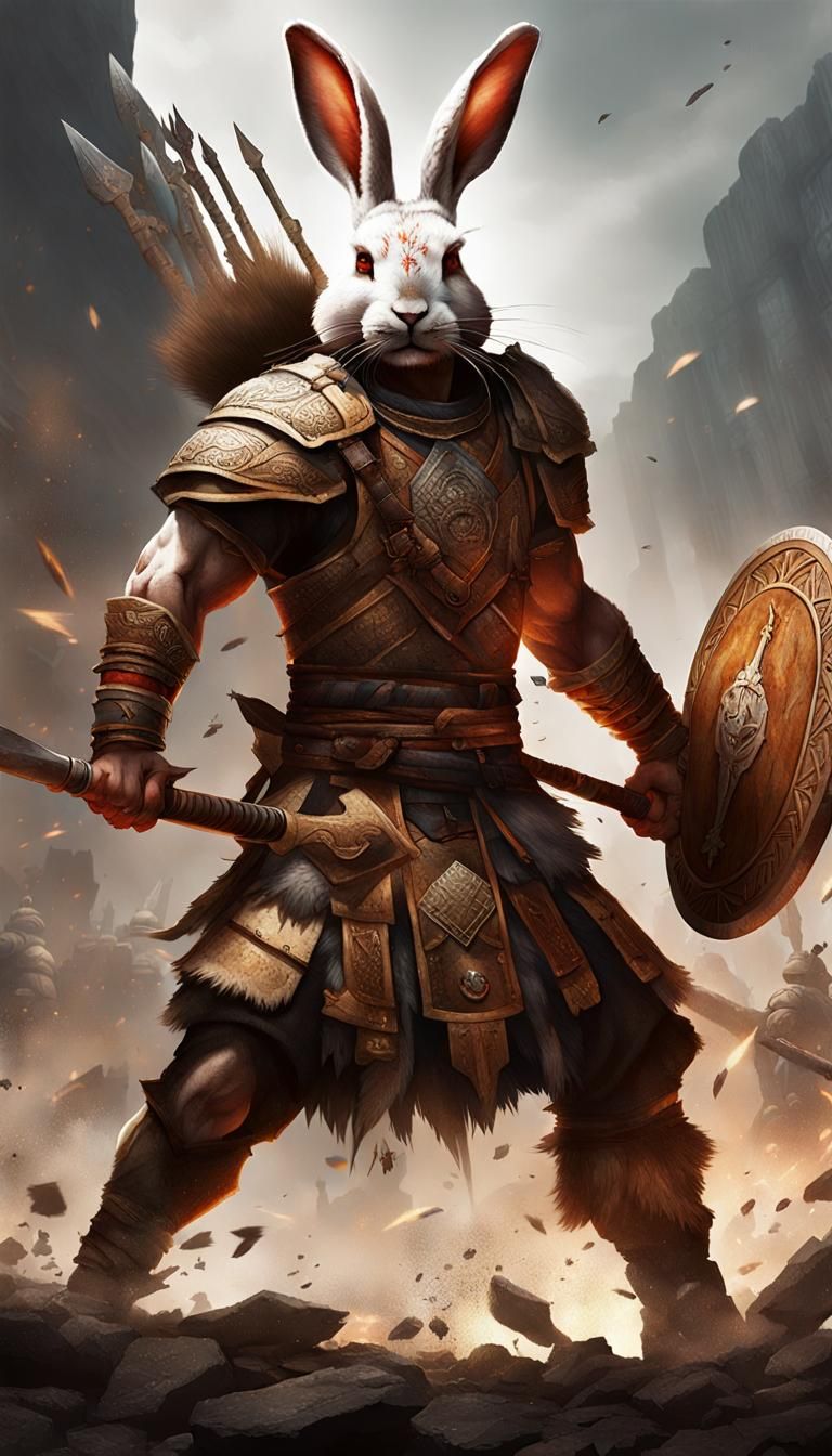Tribal Rabbit Warrior in Anime Style
