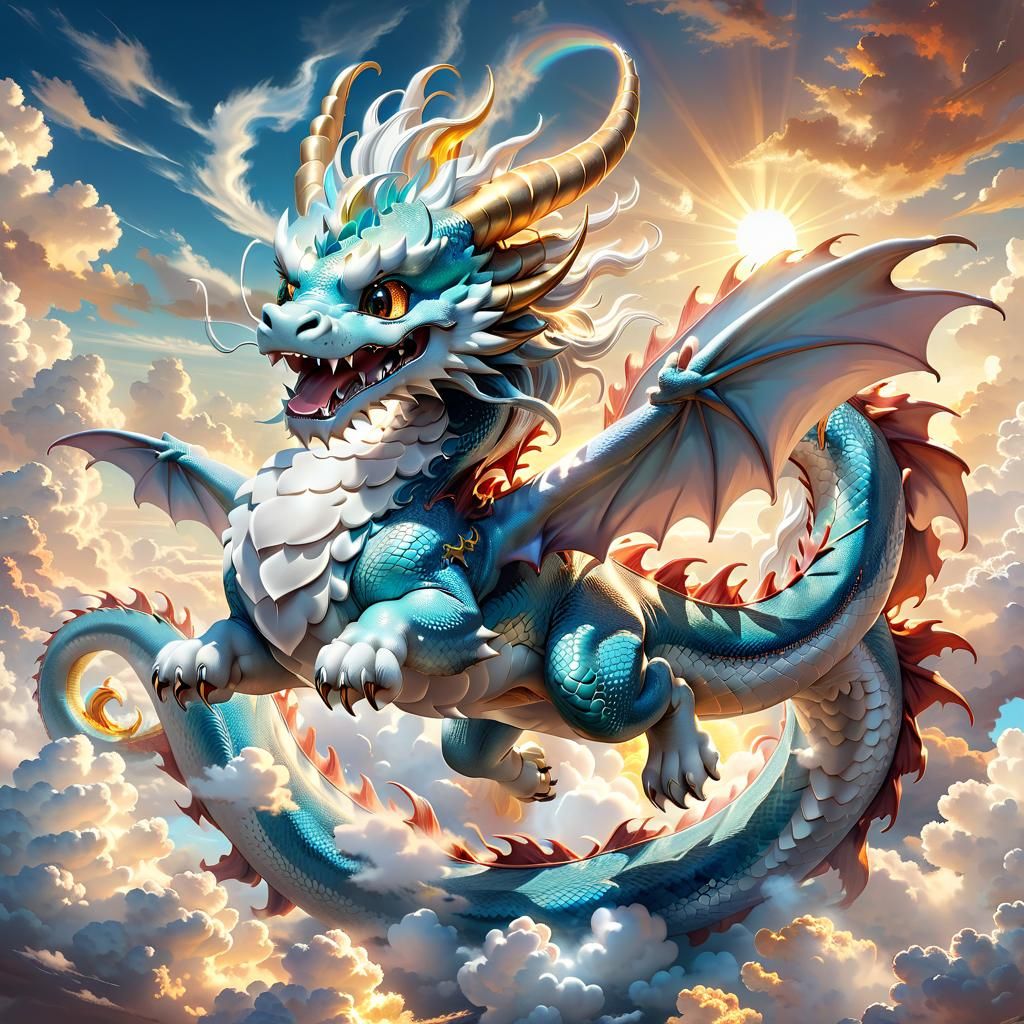 Cloud Dragon Roaring in Anime Style