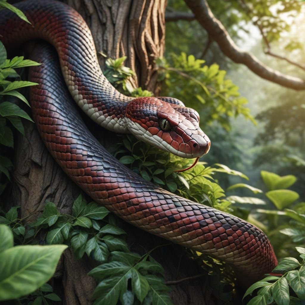 Vibrant Photorealistic Tree with Majestic Serpent