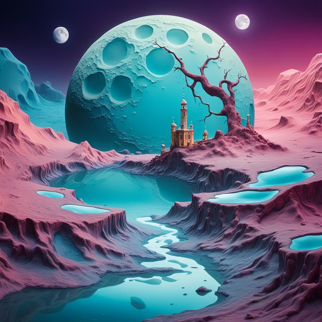 Surreal Melting Moon in Dreamy Nocturne