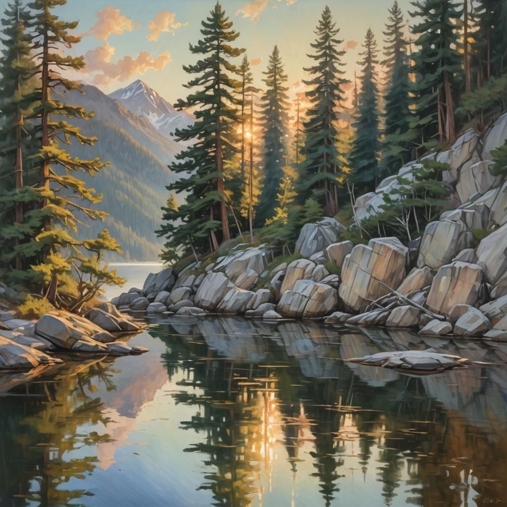 Impressionistic Mountain Landscape at Golden Hour