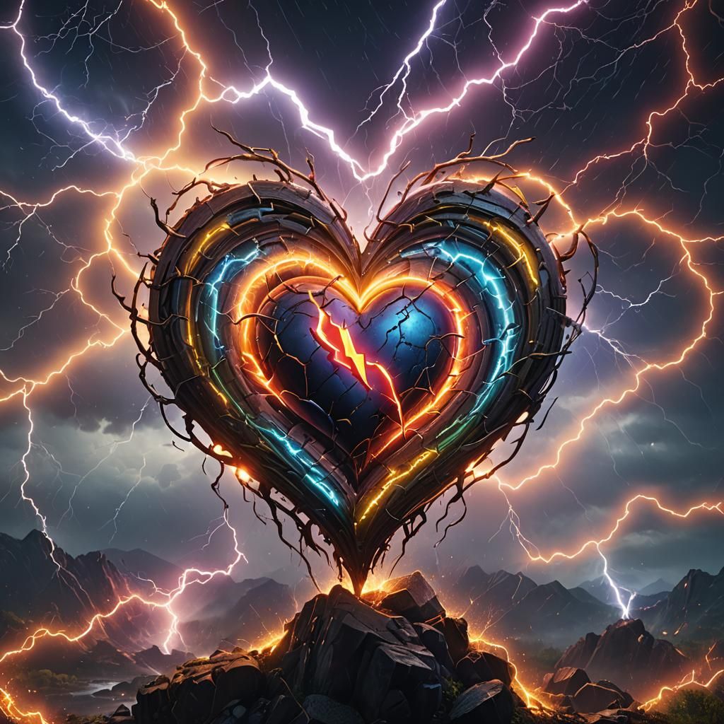 Rainbow Heart with Lightning: Fantasy Concept Art
