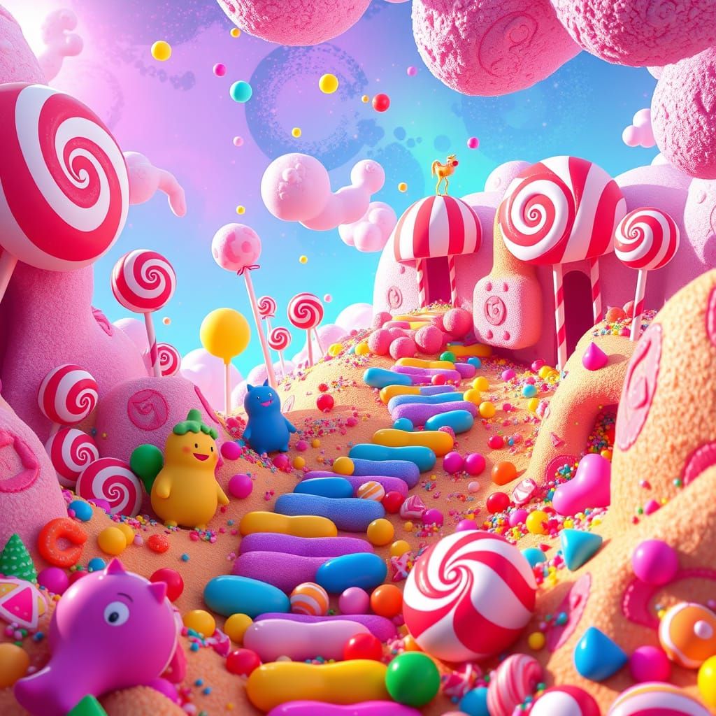 Whimsical Candy World in Hyper-Realistic Digital Illustratio...