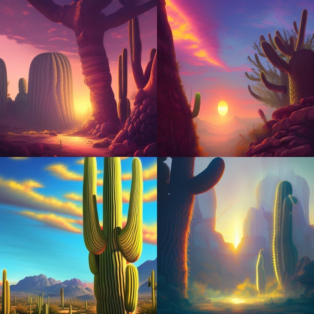 Detailed Saguaro in Triadic Colors