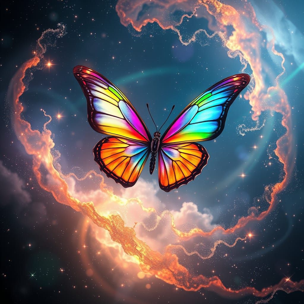 Cosmic Rainbow Butterfly in Vibrant, Iridescent Glory