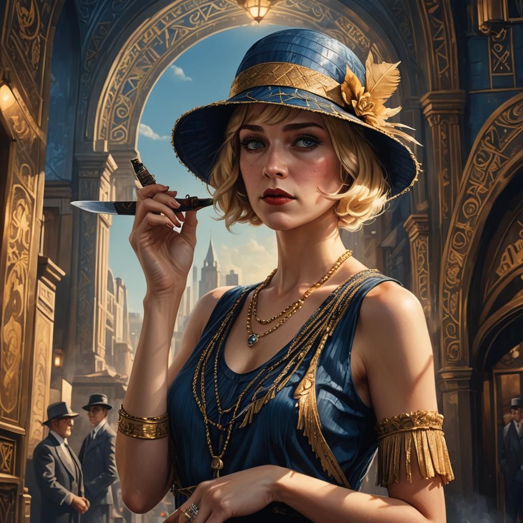 Mobster in Flapper Dress with Knife: Fantasy Art