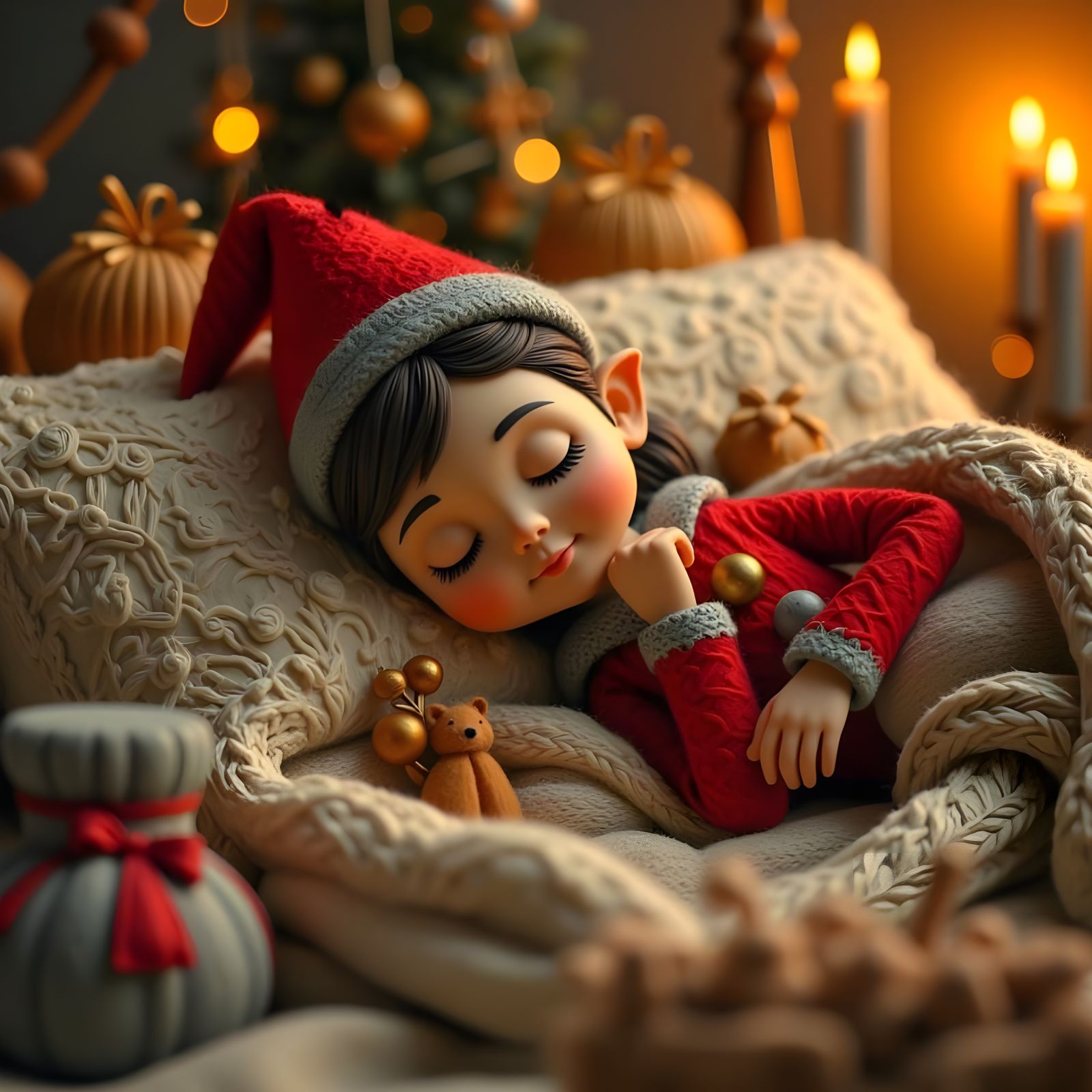 Cozy Claymation Elf in Dreamy Impasto Style