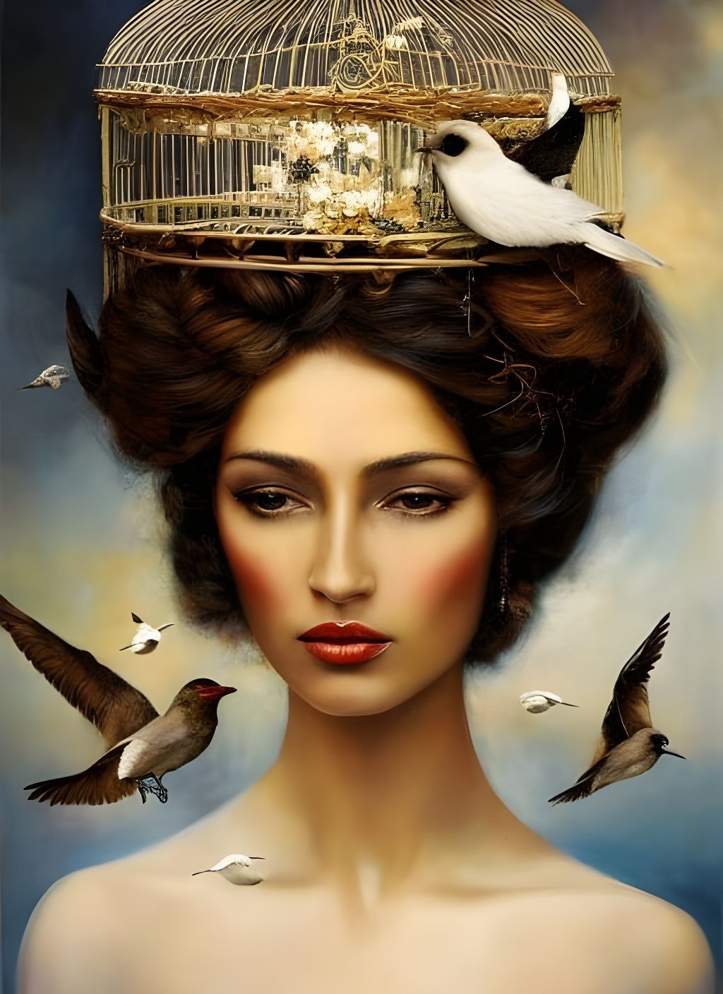 Woman's Birdcage Headpiece: Symbolic Art