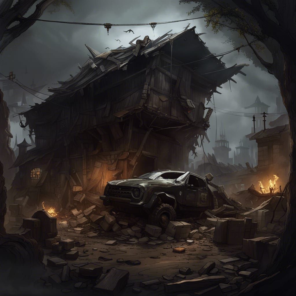 Surreal Car Towing: Dark Fantasy Concept Art