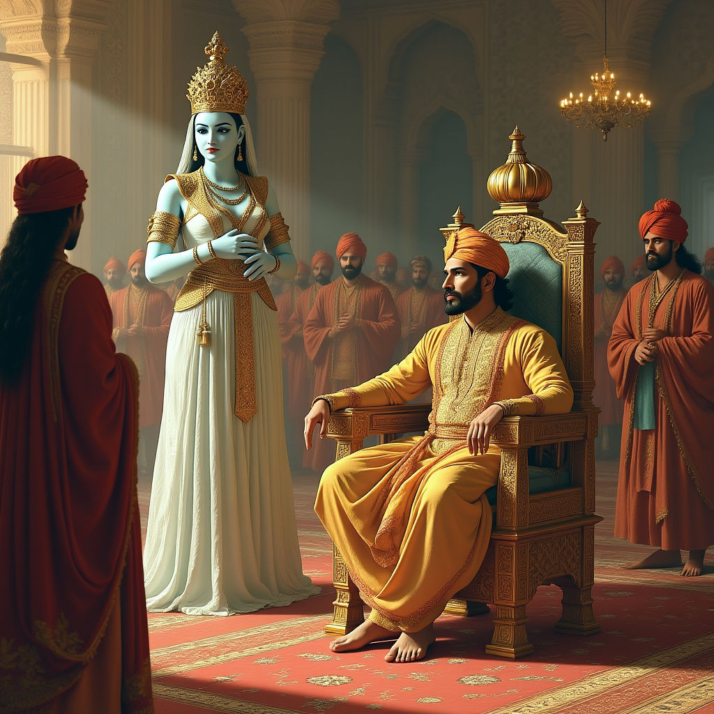 Mughal Royal Court Scene with Emperor Akbar