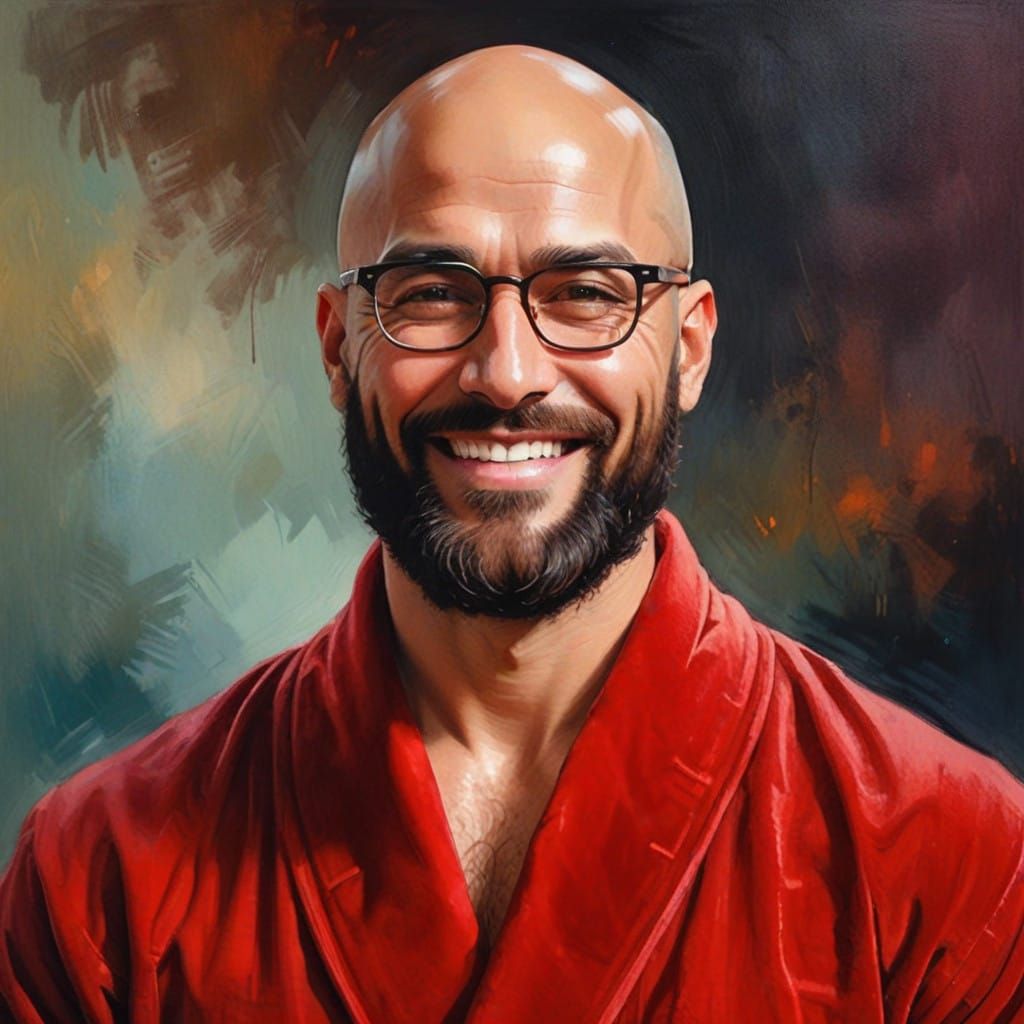 Cheerful Young Man in Velvet Bathrobe