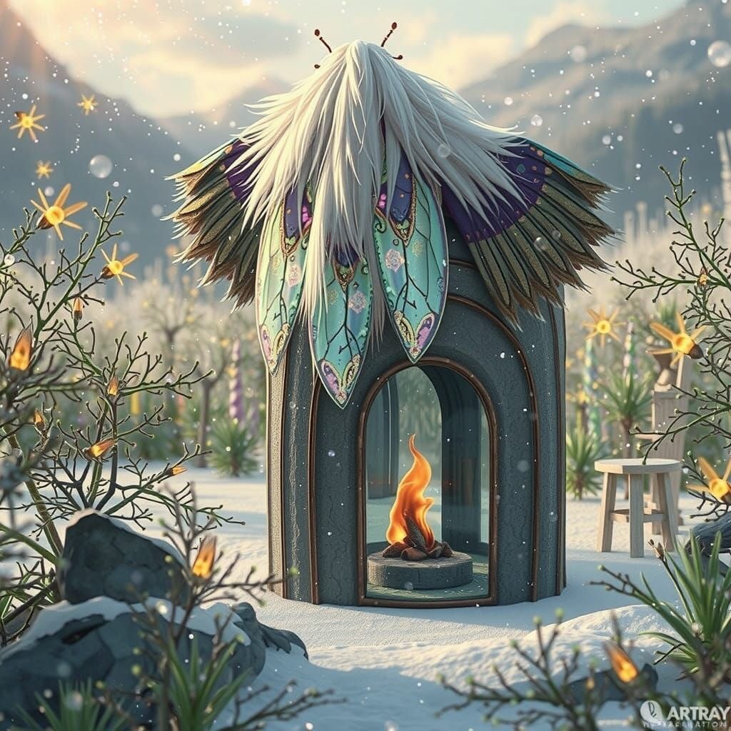 Ethereal Snowglobe Scene with Digital Anime Firefly