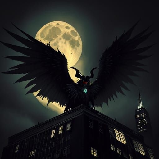 Baphomet Soars Over Manhattan: Dark Fantasy Art