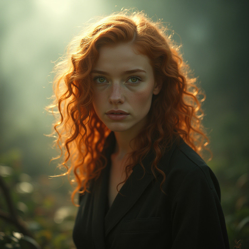 Cinematic Redhead Beauty in Atmospheric Film Still