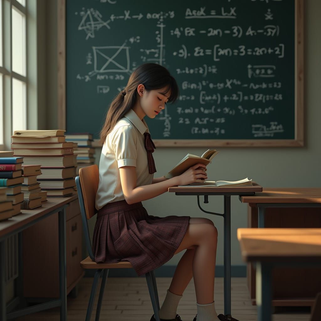 Dreamy Teenage Girl Falls Asleep in a Fantastical Classroom