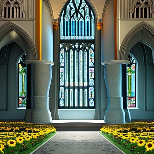 Medieval Throne Hall with Banners, Fantasy Art