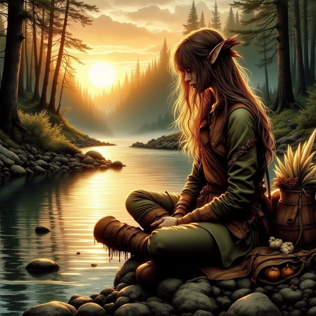 Serene Elf Ranger at Sunset