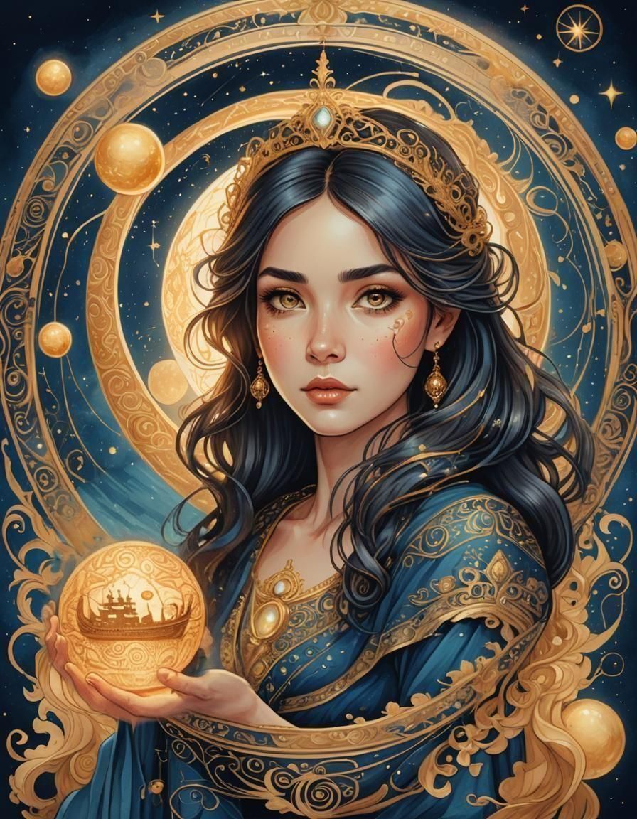 Storyteller Portrait with Ship Orb in Cartoon Style