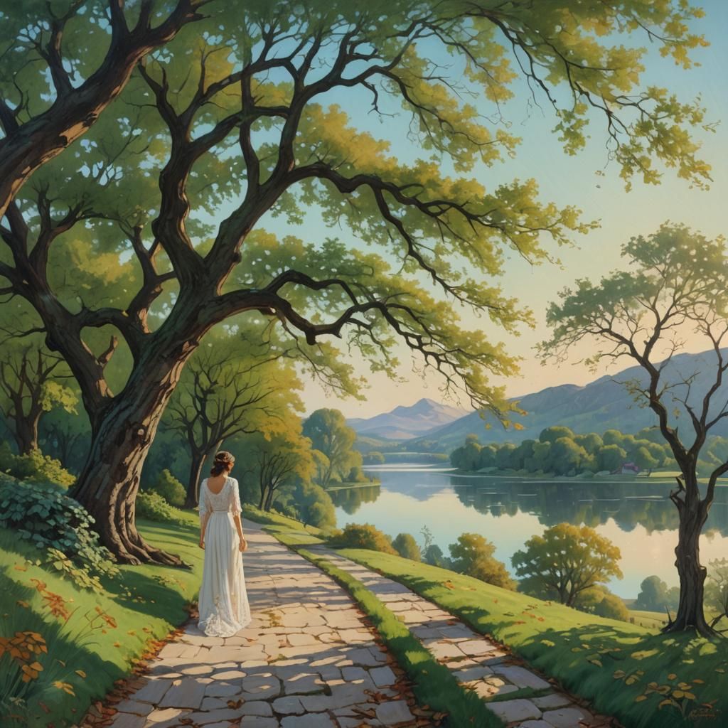 Art Deco Building and Oak Tree in Bohemian Style